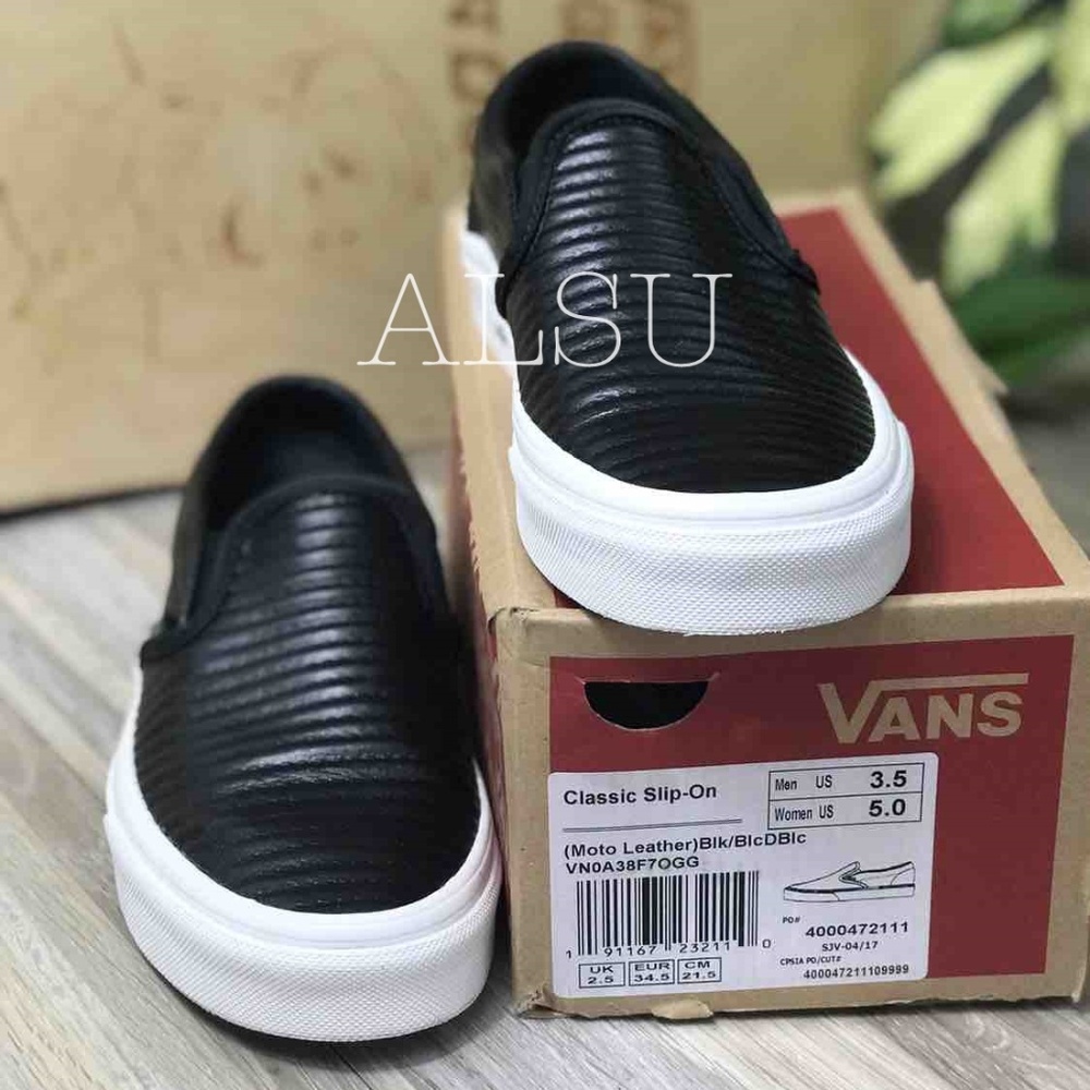 NWT VANS Classic Slip On Moto Leather Black Kid’s - Picture 4 of 8
